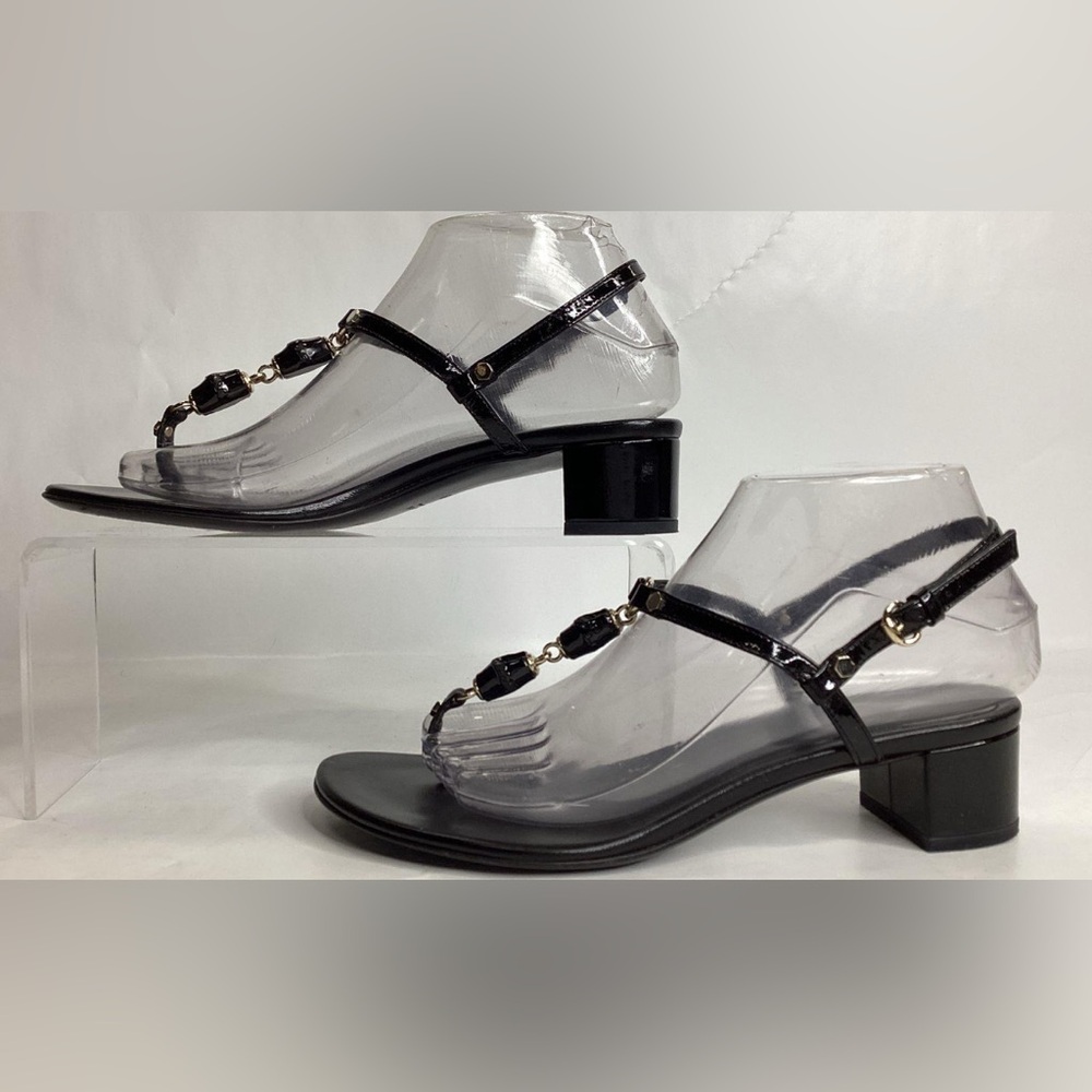 🛑 1 hour sale. GUCCI, size 7, Black Leather Bamboo Sandals w/ COA & dust bag - Picture 5 of 15